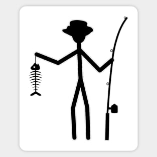 Funny Fisherman Stick Figure Holding Fish Bones Sticker